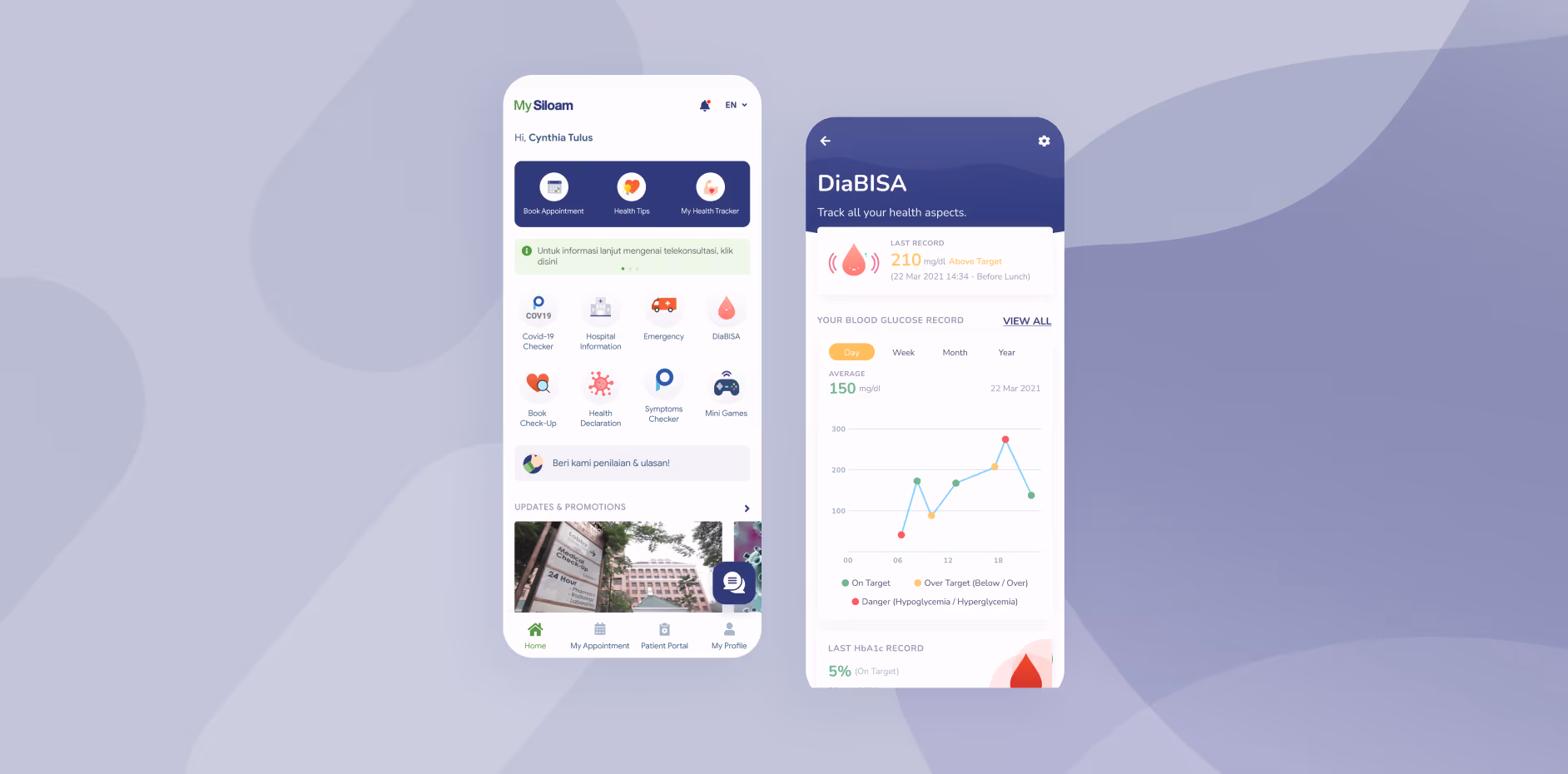 MySiloam mobile app interface built by Dihardja Software