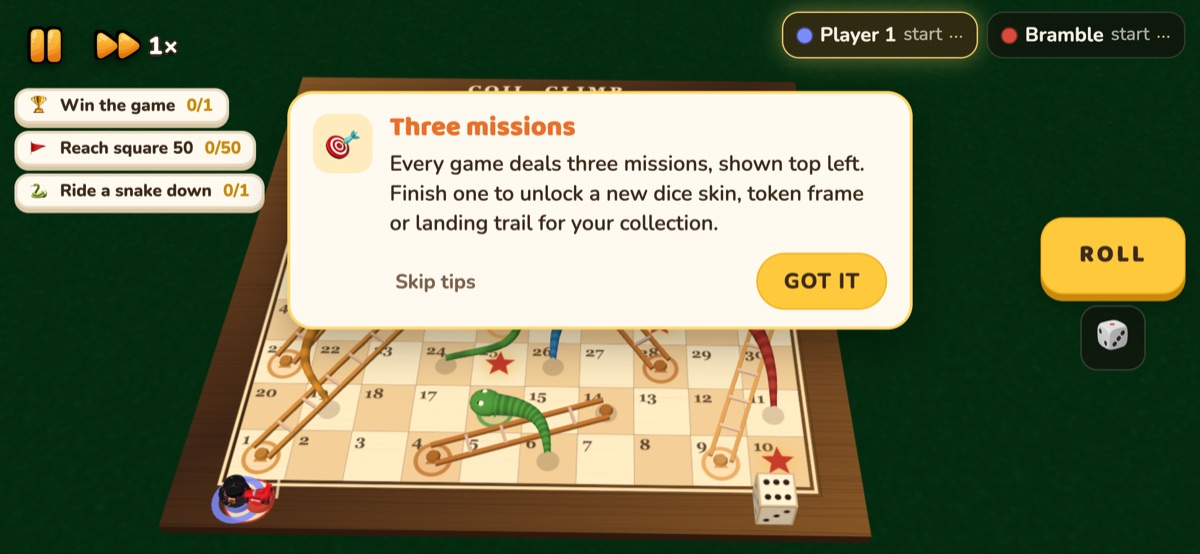 The Classic board with the Three missions tip open
